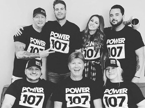 The Power 107 crew is Ryder Stephanson, front left, Gary James and Lisa Evans with DJ Chad Cook, back left, Jake Ryan, Hannah Witherbee and Johnny Infamous.