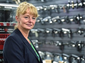 Alison de Groot, managing director of the Canadian Sporting Arms and Ammunition Association (CSAAA) announced results of its recently completed economic impact survey for sporting arms in Canada, at the Phoenix Indoor Range and Gun Shop in Edmonton, August 24, 2019. Ed Kaiser/Postmedia