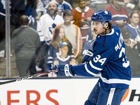 Toronto Maple Leafs centre Auston Matthews warms up prior to Wednesday's pre-season game against Montreal. (THE CANADIAN PRESS)