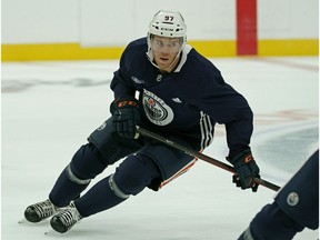 Edmonton Oilers captain Connor McDavid skates at training camp in Edmonton on Friday September 13, 2019.