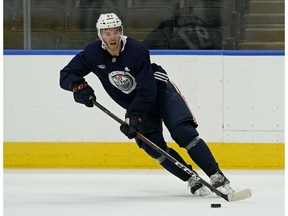 Edmonton Oilers captain Connor McDavid skates at training camp in Edmonton on Friday September 13, 2019.