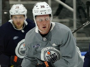 Defenceman Joel Persson skates at Edmonton Oilers training camp in Edmonton on Sept. 13, 2019.
