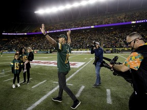 Ricky Ray arrives for his Wall of Honour Induction Ceremony during the Edmonton Eskimos and Hamilton Tiger-Cats CFL game at Commonwealth Stadium, in Edmonton Friday Sept. 20, 2019. Photo by David Bloom