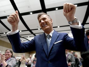 People's Party of Canada leader Maxime Bernier reacts after a musical performance at the PPC National Conference in Gatineau, Que. on Aug. 18, 2019. (THE CANADIAN PRESS/Justin Tang)