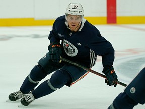 Edmonton Oilers star Connor McDavid skates during training camp on Sept. 13, 2019, at Rogers Place.