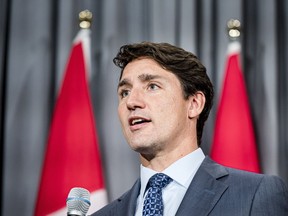 Prime Minister Justin Trudeau address a crowd at a Liberal fundraiser in Brampton, Ont., on Thursday, September 5, 2019.