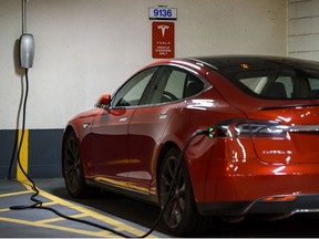 Pictured is an electric vehicle charging station at City of Calgary Civic Plaza Parkade on Friday, August 30, 2019.