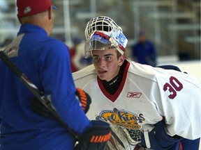 Goalie Sebastian Cossa participated at the Edmonton Oil Kings development camp in Edmonton on June 2, 2018.