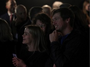 NDP supporters watch results at Edmonton-Strathcona NDP candidate Heather McPherson's election event at the Grindstone Theatre, 10019 81Ave on October 21. Photo by David Bloom