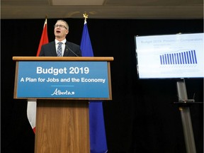 Alberta Finance Minister and President of the Treasury Board Travis Toews speaks about Budget 2019, the United Conservative Party's first since winning the 2019 provincial election, during a press conference at the Federal Building in Edmonton on Thursday, Oct. 24, 2019.