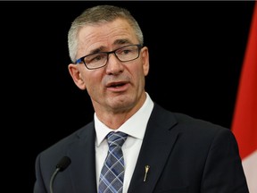 Alberta Finance Minister and President of the Treasury Board Travis Toews speaks about Budget 2019, the United Conservative Party's first since winning the 2019 provincial election, during a press conference at the Federal Building in Edmonton on Thursday, Oct. 24, 2019.