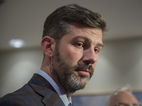 Edmonton mayor Don Iveson talking about the provincial government's proposed termination clause that could kill LRT funding with 90 days notice, on October 31, 2019. Photo by Shaughn Butts / Postmedia