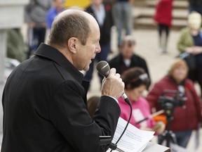 MP Kerry Diotte speaks at an anti-Carbon tax rally held at the Alberta Legislature in Edmonton, Alberta on Saturday, November 5, 2016. He was reelected to his riding on Oct. 21, 2019.