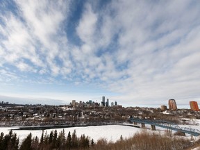 The Edmonton skyline is seen on a warm weather day from Forest Heights Park in Edmonton, on Friday, Jan. 25, 2019. Photo by Ian Kucerak/Postmedia ORG XMIT: POS1901251512391167