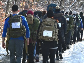 The Rucksack March for Rememebrance was held by first responders as a fundraiser for Wounded Warriors with the goal of raising $10,000 to support veterans, first responders and their families, at Gold Bar Park in Edmonton, November 3, 2018. Ed Kaiser/Postmedia