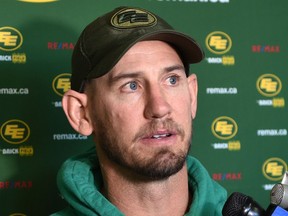 Eskimos head coach Jason Maas speaks to the media after their season ended in the Eastern Finals Sunday losing to Hamilton in Edmonton, Monday, Nov. 18, 2019.