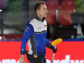 Skip Brendan Bottcher is seen during a game with Team Gushue during the 2019 Home Hardware Canada Cup play at Sobey's Arena in the Leduc Recreation Centre in Leduc, on Wednesday, Nov. 27, 2019.