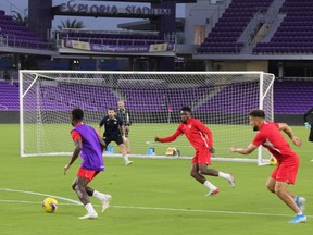 Canadian players train at Exploria Stadium in Orlando, Fla., on Thursday Nov. 14, 2019. Canada and the United States play in a Nations League Group A match Friday.