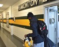 Eskimos wide receiver Kevin Elliott bags packed walking out of the dressing room after their season ended in the Eastern Finals Sunday losing to Hamilton in Edmonton, November 18, 2019.