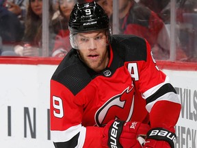 Taylor Hall in action for the New Jersey Devils on March 24, 2018.