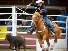 Shane Hanchey of Sulpher, La., competes at the Calgary Stampede on Friday, July 12, 2019