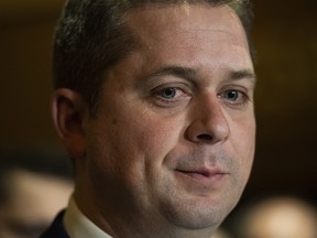 Conservative leader Andrew Scheer takes questions from reporters following a caucus meeting on Parliament Hill in Ottawa, on Wednesday, Nov. 6, 2019. THE CANADIAN PRESS/Justin Tang ORG XMIT: JDT116