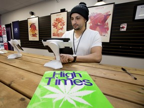 Uncle Sam's Cannabis, 13572 Fort Road, owner Sam Annan poses for a photo as he works at his Edmonton dispensary Christmas Day Dec. 25, 2019. The provincial prohibition on Christmas day liquor and cannabis sales was lifted earlier in the December. Photo by David Bloom
