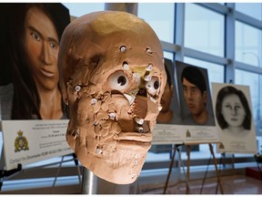A facial reconstruction at RCMP K Division headquarters in Edmonton on Wednesday December 11, 2019, where the Alberta RCMP's Missing Persons and Unidentified Human Remains Unit announced that they were seeking the public's assistance in identifying three individuals whose remains have been discovered in Alberta over the past 40 years.