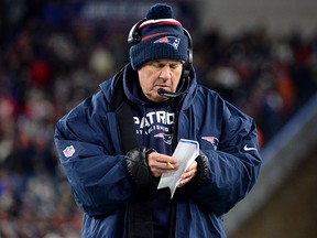 Head coach Bill Belichick of the New England Patriots looks on during the game against the Kansas City Chiefs at Gillette Stadium on December 8, 2019 in Foxborough. (Kathryn Riley/Getty Images)