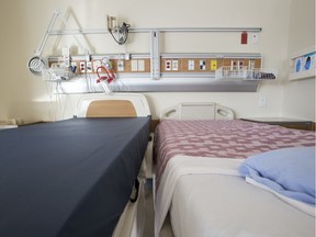 Hospital beds are seen at the Mazankowski Alberta Heart Institute.