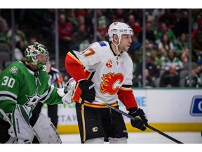 Calgary Flames left wing Milan Lucic (17) in acton during the game between the Stars and the Flames at the American Airlines Center.