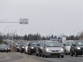 Congrested rush hour traffic is seen at the intersection of Terwillegar Drive and 40 Avenue.