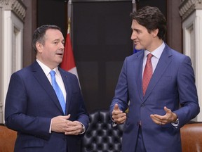 Prime Minister Justin Trudeau meets with Alberta Premier Jason Kenney on Parliament Hill in Ottawa on Tuesday, Dec. 10, 2019.