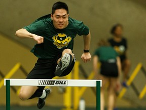 University of Alberta Golden Bears track and field's Minho Kim runs hurdles at the U of A Butterdome on Wednesday, Jan. 15, 2020. The team hosts the 2020 Golden Bears Open this weekend.