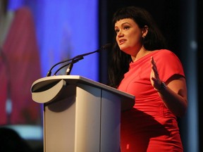 Little Warriors founder and chair Glori Meldrum speaks at the Little Warriors annual luncheon at the Shaw Conference Centre on Wednesday, April1 2015 in Edmonton, AB.  TREVOR ROBB/EDMONTON SUN/QMI AGENCY
