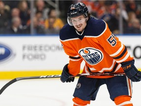 Edmonton Oilers forward Kailer Yamamoto grins as he plays the Nashville Predators during first period NHL hockey action at Rogers Place in Edmonton, on Jan. 14, 2020.