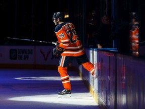 Edmonton Oilers' Leon Draisaitl (29) is awarded first star after the team's 4-2 win over the Nashville Predators during a NHL hockey game at Rogers Place on Tuesday, Jan. 14, 2020.