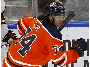 Edmonton Oilers defenceman Ethan Bear skates against the Arizona Coyotes at Rogers Place on Saturday, Jan. 18, 2020.