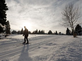 A cross country skier exercises along trails groomed next to Capilano Crescent in Edmonton, on Friday, Jan. 24, 2020.