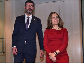 Deputy Prime Minister Chrystia Freeland, the new minister of intergovernmental affairs, meets with Mayor Don Iveson at City Hall in Edmonton, November 25, 2019. Ed Kaiser/Postmedia