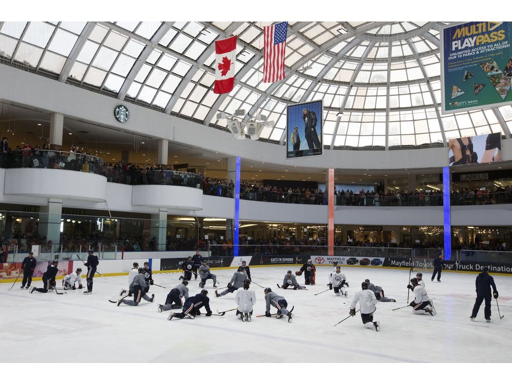 Watch Edmonton Oilers hold open practice at West Edmonton Mall