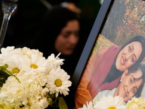 Mourners gathered at the Imam Mahdi Islamic Centre in Toronto on Jan. 12, 2020 to mourn Sahar Haghjoo, 37, and her daughter Elsa Jadidi, 9, who were among the victims of Ukrainian Airlines flight 752 that was shot down over Iran. (GEOFF ROBINS/AFP via Getty Images)