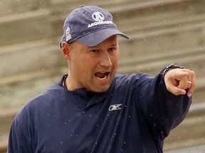 Former Toronto Argonauts head coach Scott Milanovich, now with the Edmonton Eskimos, runs practice at York University in this file photo from June 11, 2014.