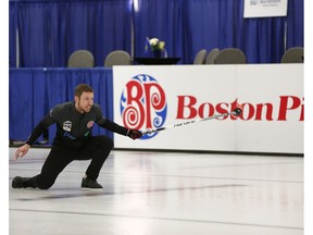 Skip Daylan Vavrek reacts to a shot during a game against the Cross rink at the 2019 Alberta Boston Pizza Cup championship at Ellerslie Curling Club in this file photo from Feb. 6, 2019.