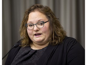 Sarah Hoffman, NDP Official Opposition Critic for Education, comments on government documents obtained through FOIP that show Minister LaGrange misled about school cuts on Monday, Feb. 10, 2020, in Edmonton.