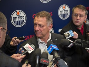 Edmonton Oilers GM Ken Holland speaks to the media about the most recent Connor McDavid leg injury that will keep him out of action for two or three weeks on February 10, 2020.