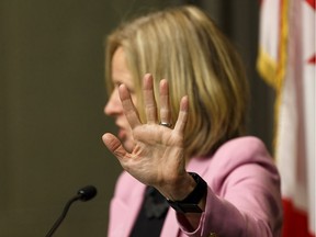 Official Opposition NDP Leader Rachel Notley speaks about a letter sent by Chief Allan Adam of the Athabasca Chipewyan First Nation regarding the Teck Frontier mine and the Indigenous Opportunities Corporation alleging a lack of government consultation during a press conference in Edmonton, on Wednesday, Feb. 12, 2020.