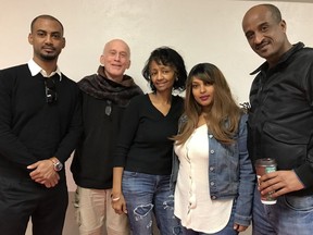Zekarias Mesfin, Chris Ford, Meheret Worku, Beza Arega and Anteneh Asres pose for a photo at of the screening locations for the YEG African Film Festival. The festival, which features films by Mesfin, Arega and Asres, concludes at the end of February.