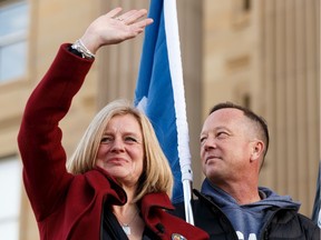 Alberta NDP leader Rachel Notley is seen as teachers, union members and supporters rally at the Alberta Legislature against the 2020 Alberta Budget during a march from downtown Edmonton on Thursday, Feb. 27, 2020. The budget was unveiled today by Alberta's United Conservative Party government. Photo by Ian Kucerak/Postmedia