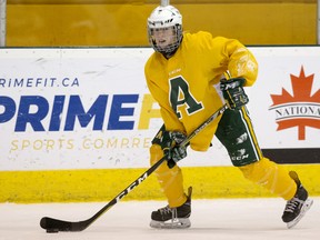 University of Alberta Pandas hockey forward Alex Poznikoff (16) takes part in a team practice at Clare Drake Arena on Nov. 15, 2018.